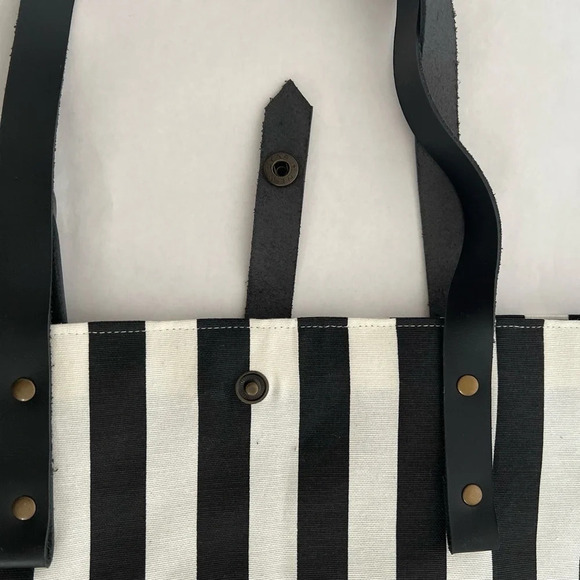 Hand Made Cotton & Leather Embroidered Heart Love Stripped Bag Tote New - Picture 3 of 8